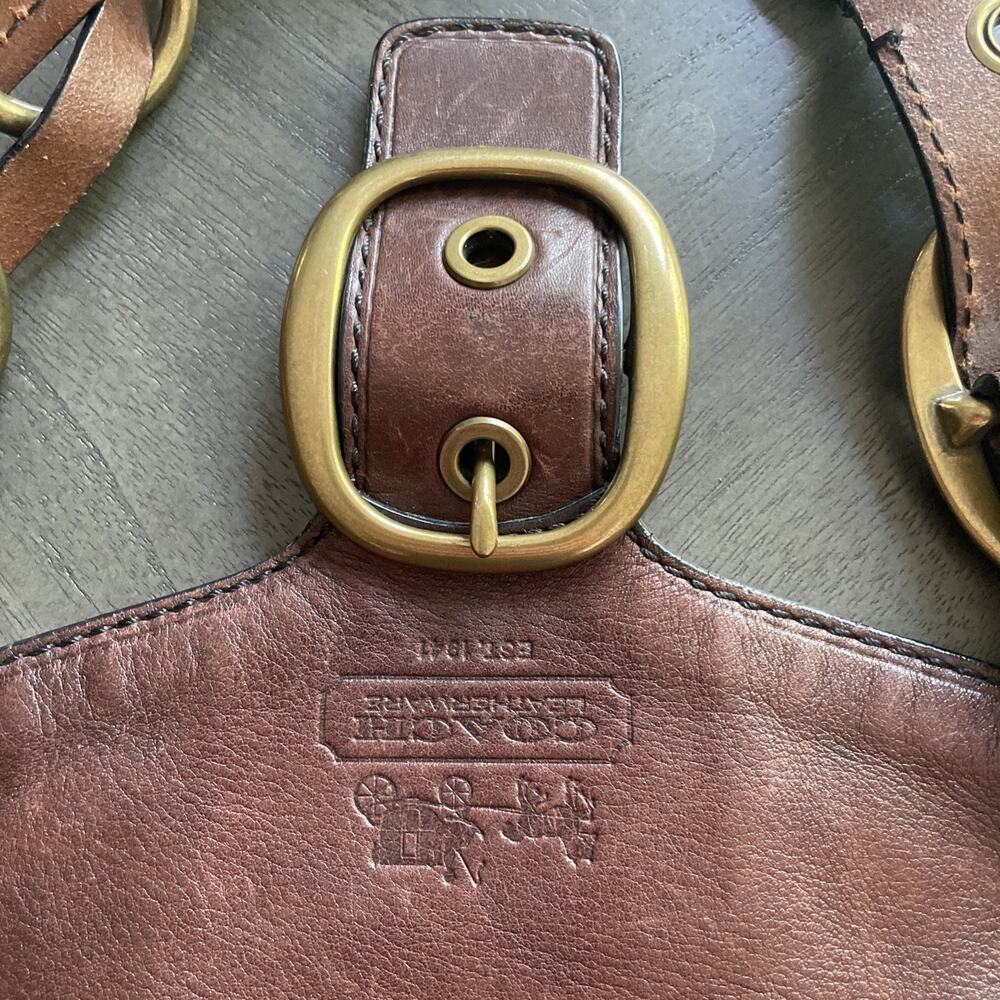 Coach Brown Leather Handbag Tattersall Flap Good Condition Rare Early 2000s - Picture 10 of 14